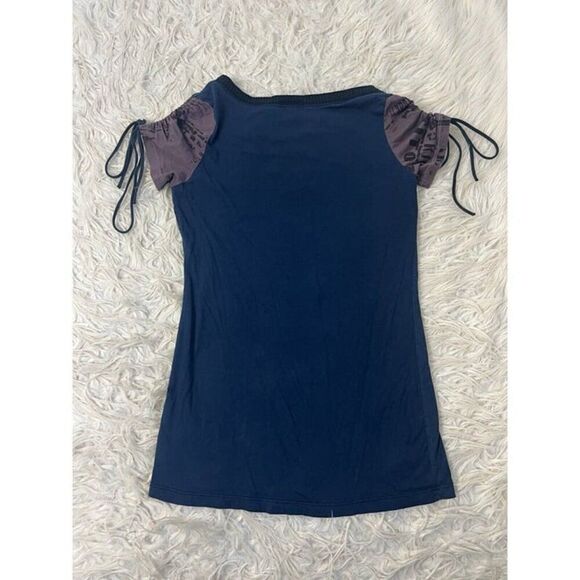 Libertalia Vintage Grunge Women’s Studded Embellished Blue Graphic T-shirt Large - Picture 2 of 10